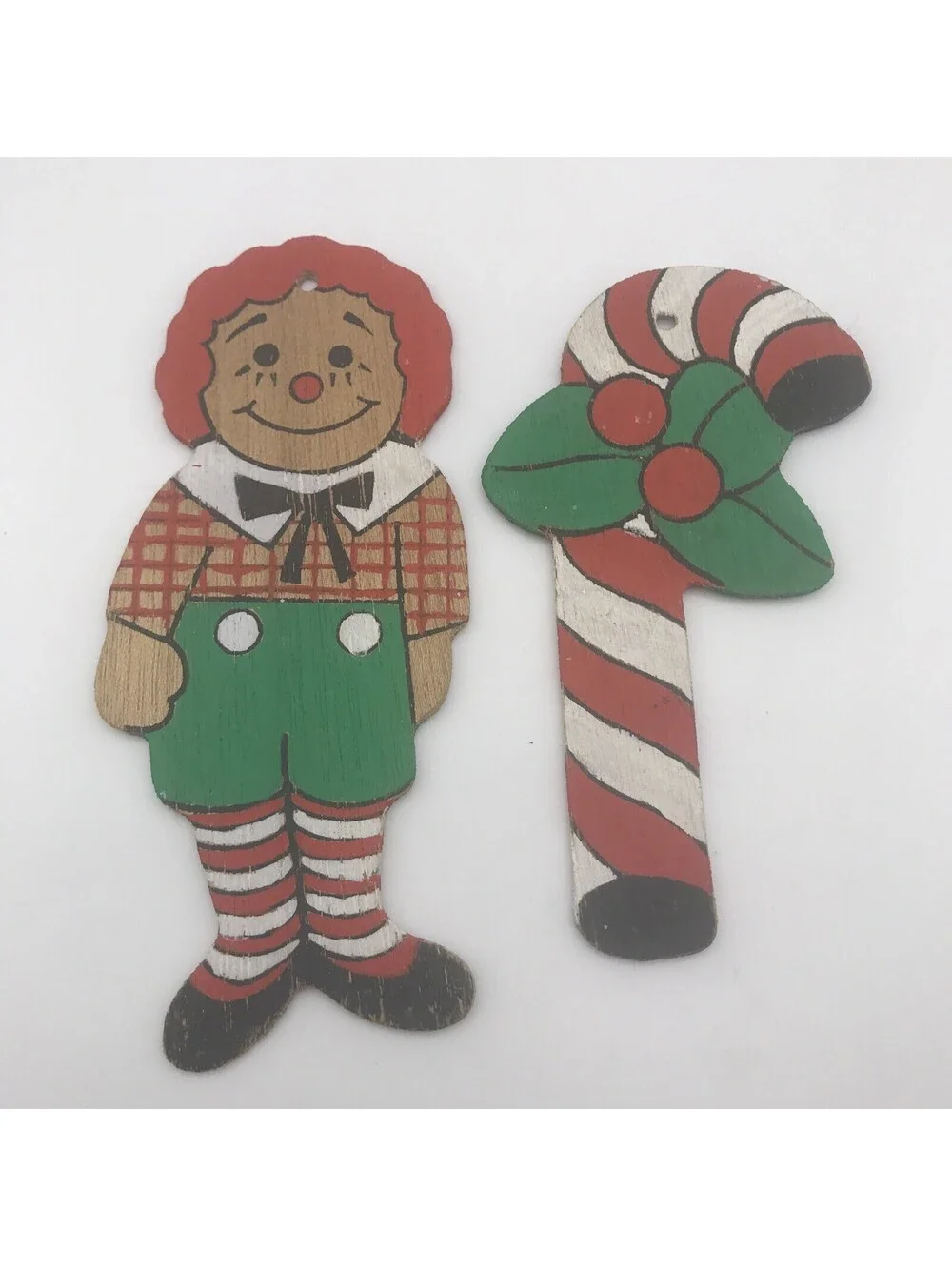 Vtg Wooden Christmas Ornament Lot Of 16 Nursery Rhyme Raggedy Andy Double Sided